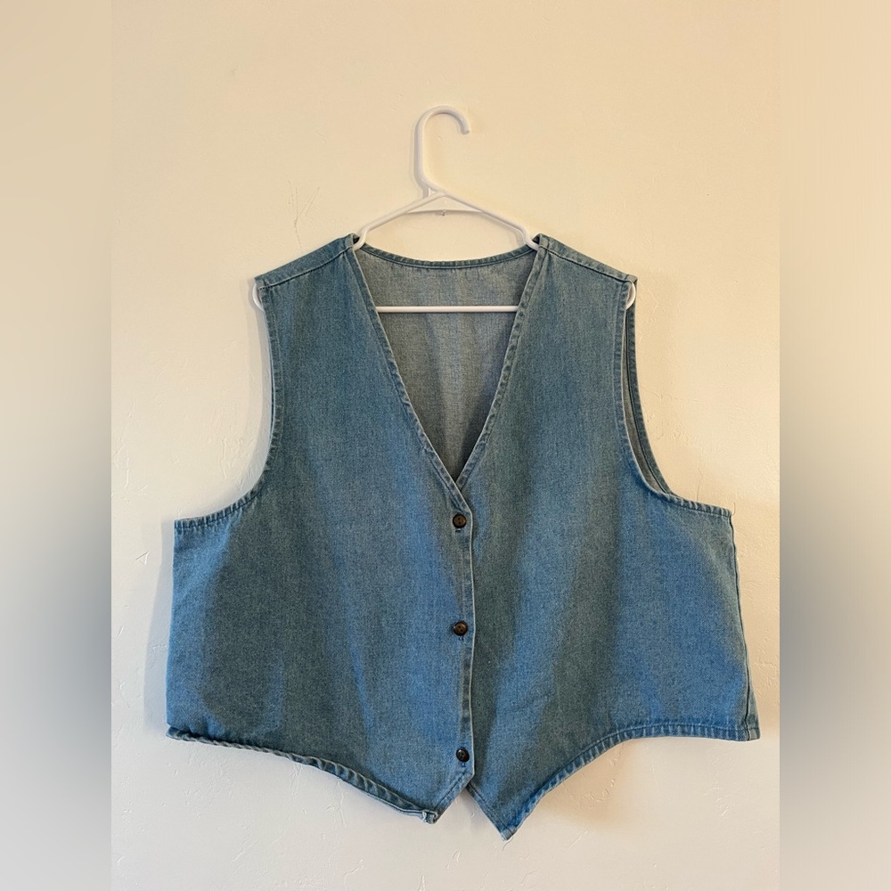 Denim Button-Front Vest - Blue